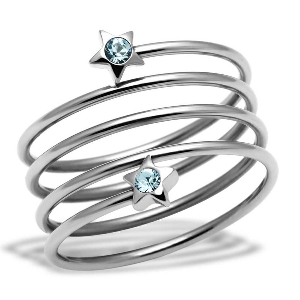 Stainless steel wrap around crystal Blue Rhinestone Star ring Sizes 5,11